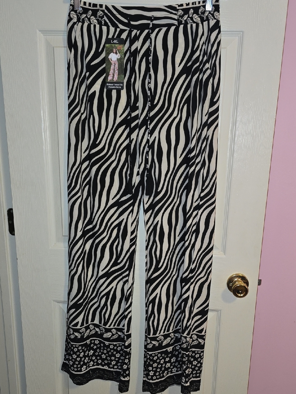 Wide Leg Zebra Print Pants‎ - Black & White